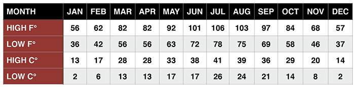 Vegas Yearly Weather Chart